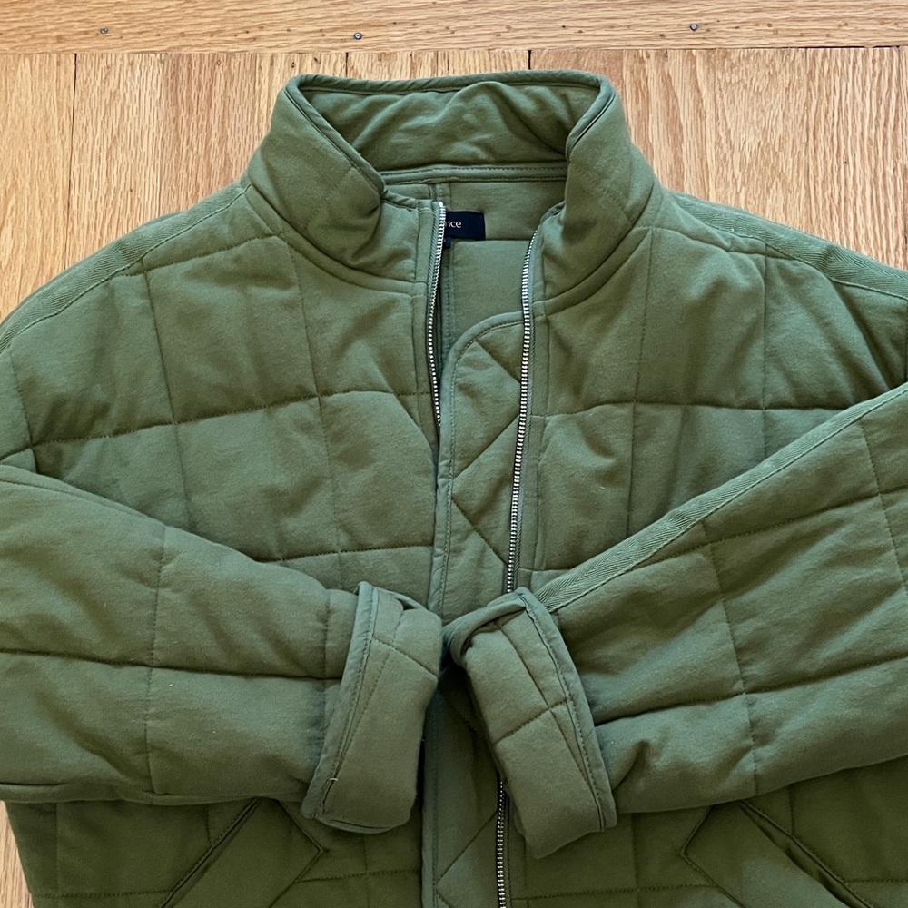 Quince Organic Cotton Quilted Knit Jacket in Olive